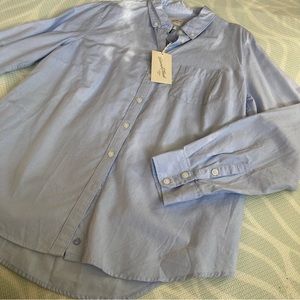 Pale Blue Button Down Causal Dress Camden Shirt Long Sleeves Raglan Jean Denim